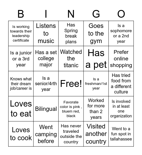 Untitled Bingo Card