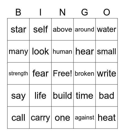 Greek and Latin Roots Bingo Card