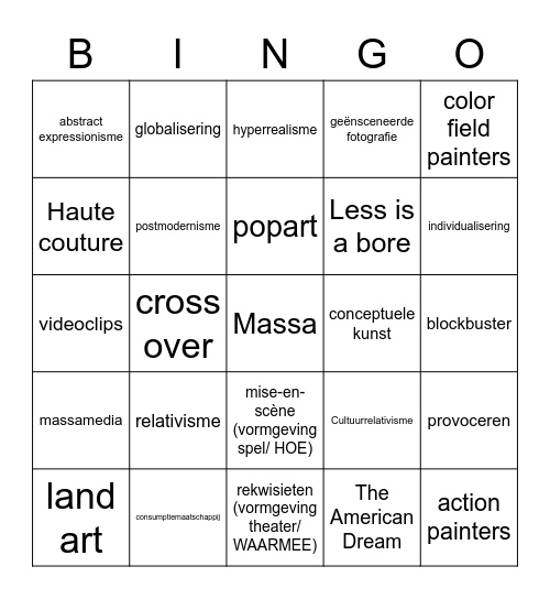 Massacultuur Bingo Card