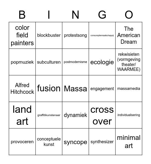 Massacultuur Bingo Card