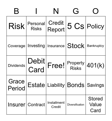 Personal Finance Review Part B Bingo Card