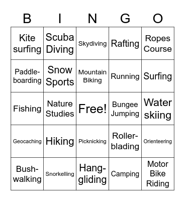 Outdoor Recreation Bingo Card