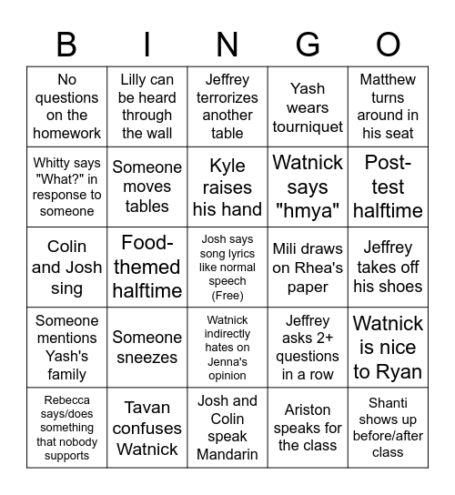 Diff Bingo! (Halftime edition) Bingo Card