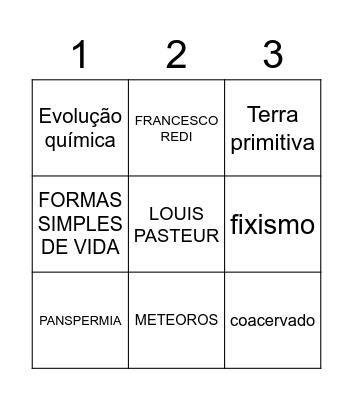 BINGO - ORIGEM DA VIDA Bingo Card