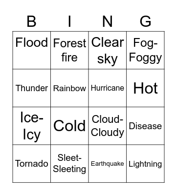 Weather and Natural Disasters Bingo Card