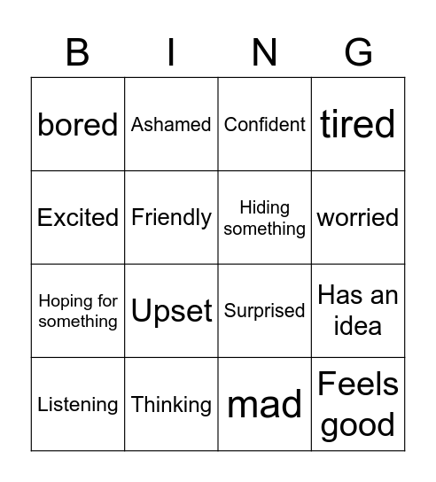 Expressions Bingo Card