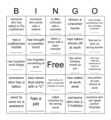 FIND A COWORKER BINGO Card