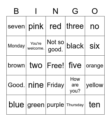 Let's Learn Spanish! Bingo Card