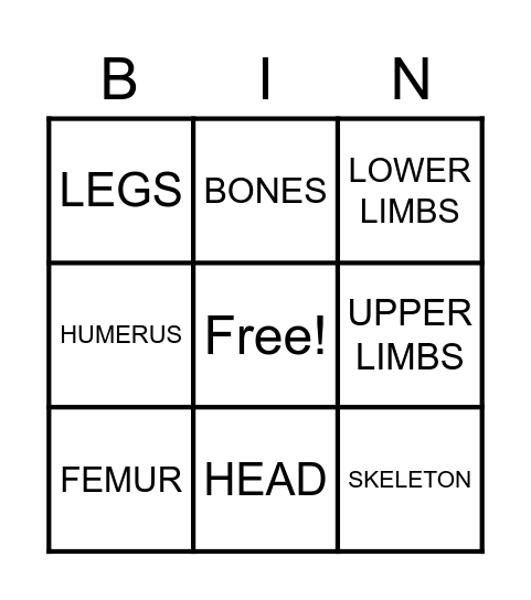 BONES! Bingo Card