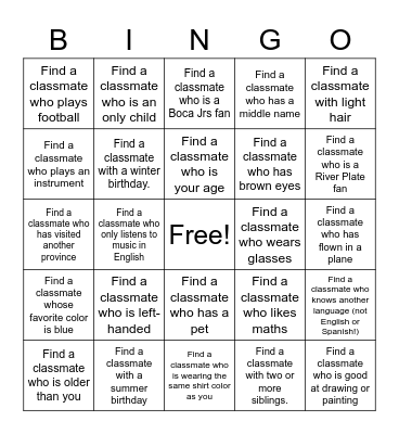 Classmate bingo!! Bingo Card