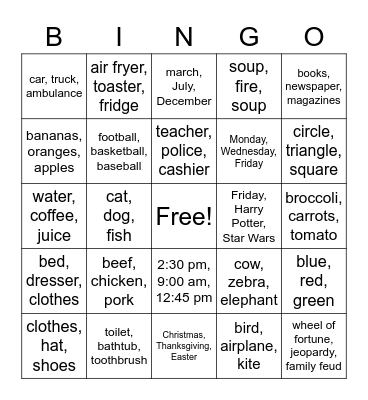 Divergent Naming Bingo Card