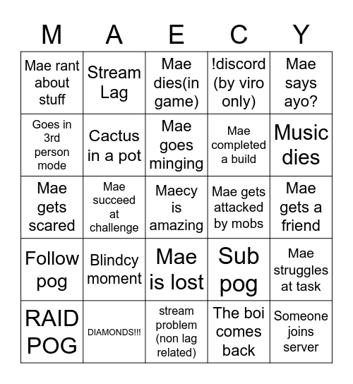 Maecy_ Bingo Card