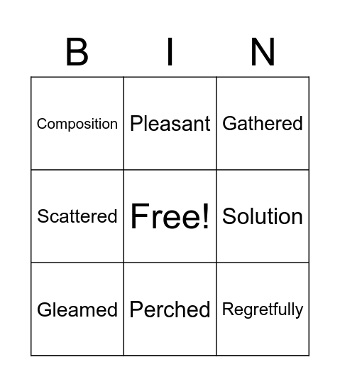 Vocabulary Bingo Card