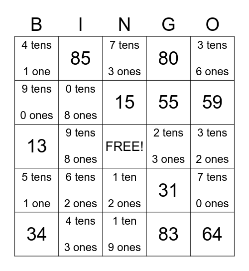 Place Value Bingo Card