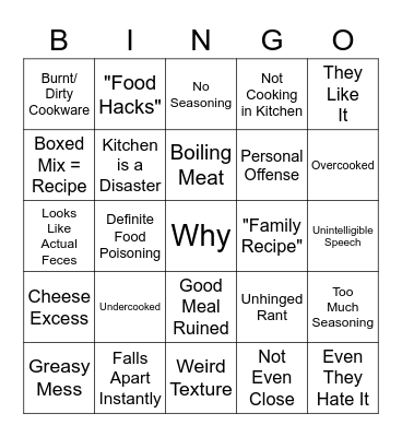 Bad Chef Bingo Card