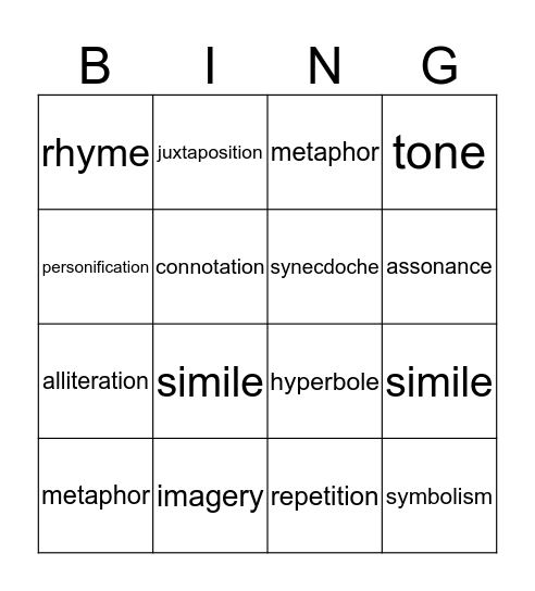 Literary Devices in Christmas Songs Bingo Card
