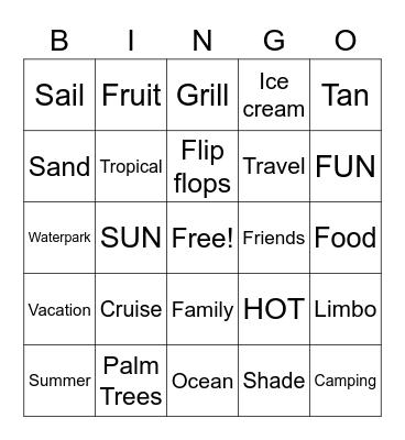 "FUN IN THE SUN" Bingo Card