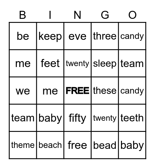 Long E Bingo Card