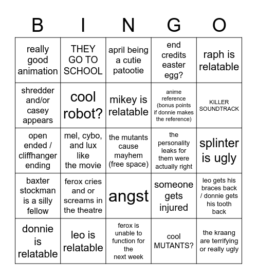 mutant mayhem bingo Card