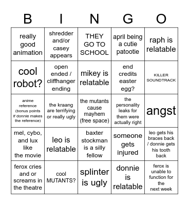 mutant mayhem bingo Card