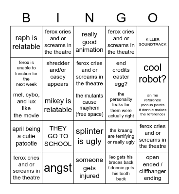 mutant mayhem bingo Card