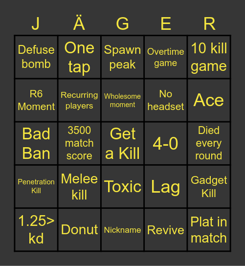 R6 Bingo Card