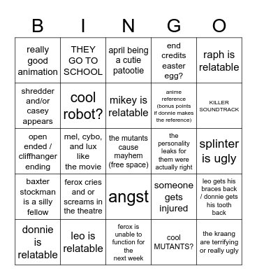 mutant mayhem bingo Card