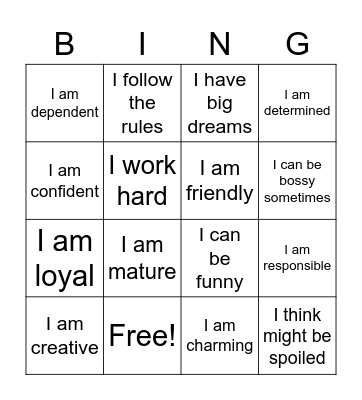 Some of my Qualities Bingo Card
