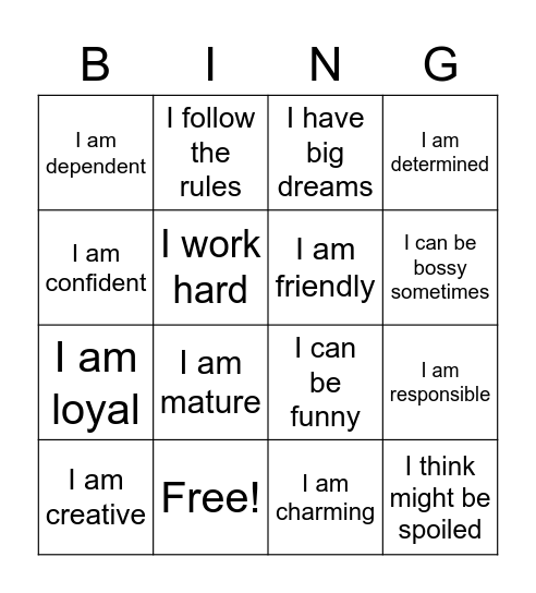 Some of my Qualities Bingo Card