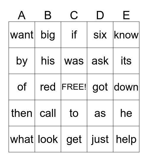 1st Grade Word Bingo week 6-7 Bingo Card