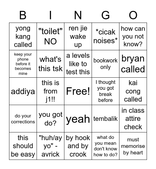 rosalind Bingo Card