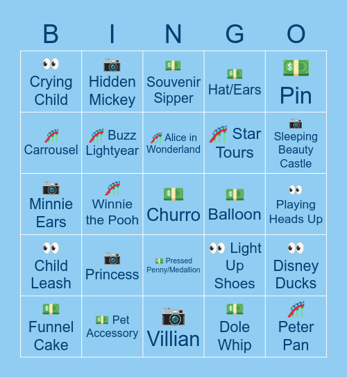 Disneyland Bingo Card