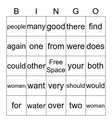 SIPPS: Read these words Bingo Card