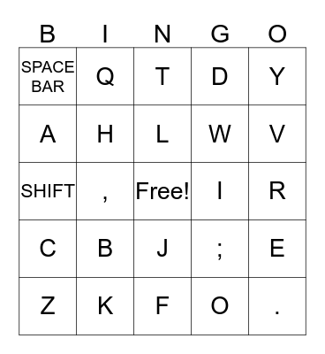 KEYBOARDING BINGO Card