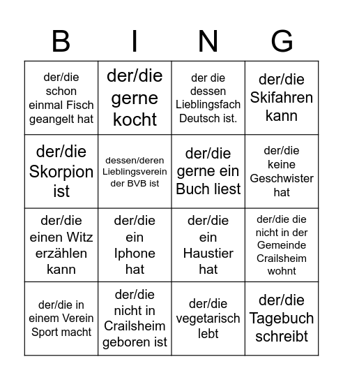 Klassenbingo 7b Bingo Card