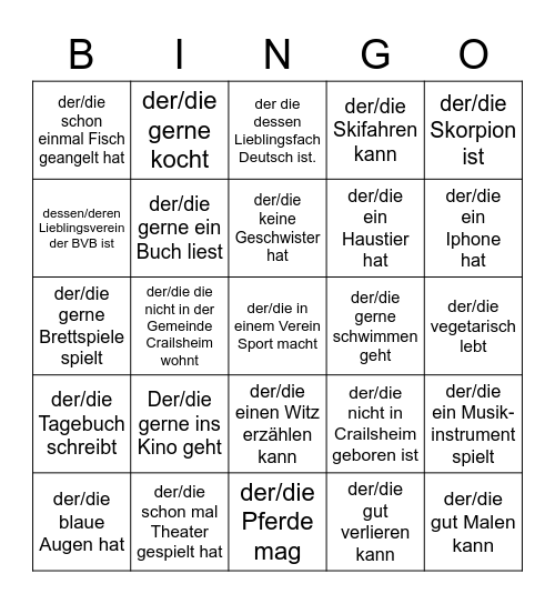 Finde jemand,.... Bingo Card