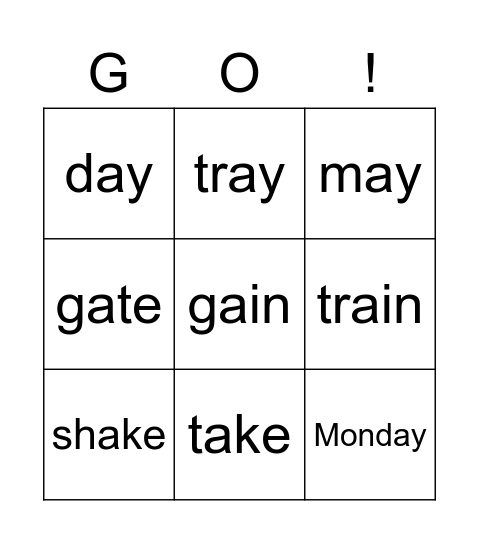 Bingo!  ai, ay, a_e Bingo Card