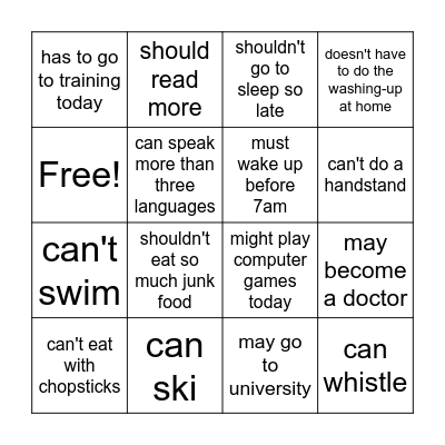 modal verbs Bingo Card