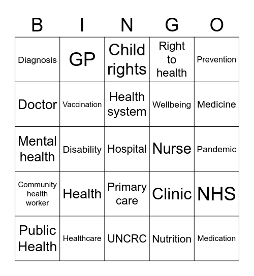 Healthcare bingo Card