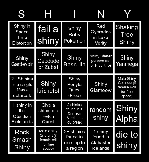 Pokemon Legends Arceus Shiny bingo Edition Bingo Card