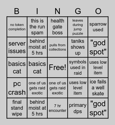 Ape United Space Force Raid Bingo Card