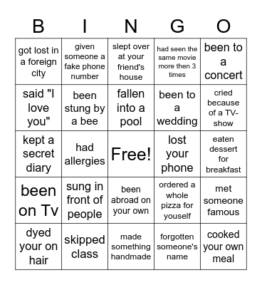Have you ever...? Bingo Card
