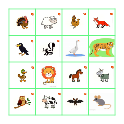 Animals Bingo Card