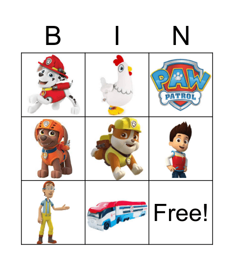 Paw Patrol Bingo Card