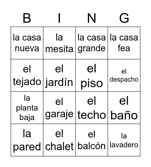 La Casa Bingo Card