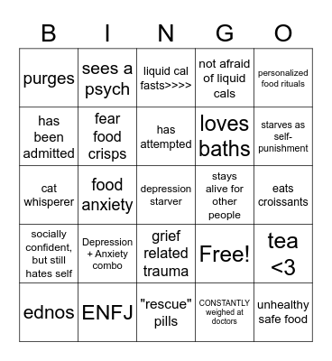 Mentally ill bingo Card