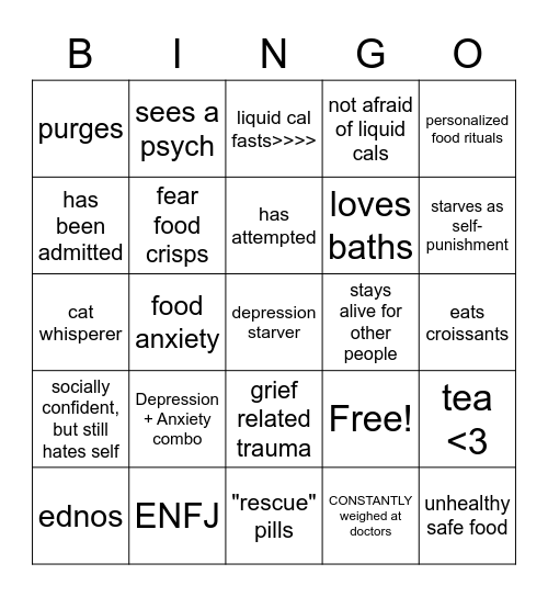 Mentally ill bingo Card