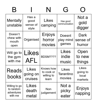 Are you my type? Bingo Card