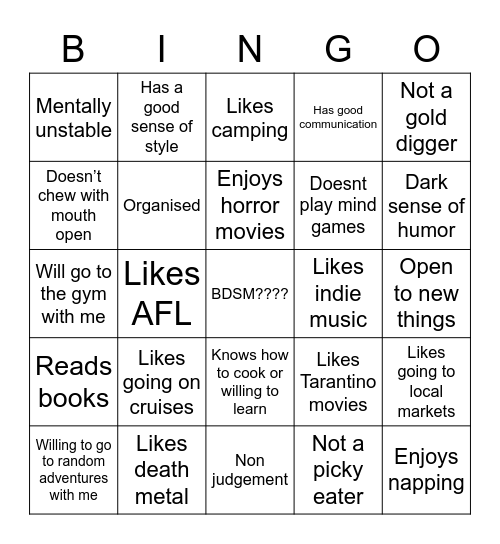 Are you my type? Bingo Card