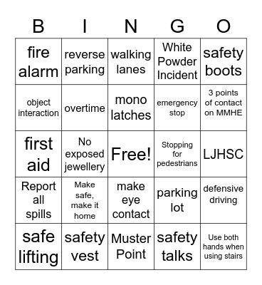 Safety Bingo Card